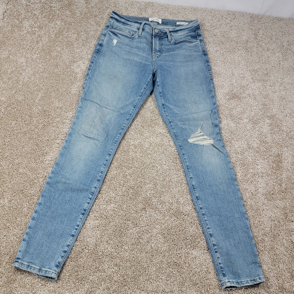 FRAME Le Skinny de Jeanne Distressed Denim Jeans Light Wash Women's Size 2